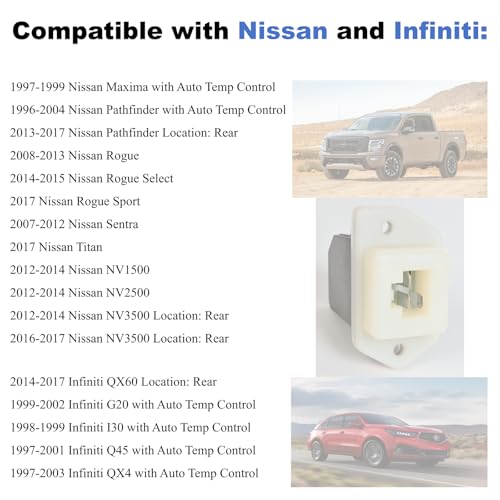 Image of Blower Motor Resistor Compatible with 1996-2017 Nissan Maxima Pathfinder Rogue Sentra NV1500 NV2500 NV3500 1997-2017 INFINIFTI G20 I30 Q45 QX4 QX60 HVAC Heater Blower Motor Resistor Repalce#277614BA0A