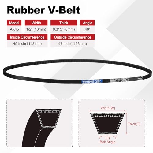 Image of AX45 Belt, Raw Edge Cogged Industrial Rubber EPDM V-Belt, Pack of 1