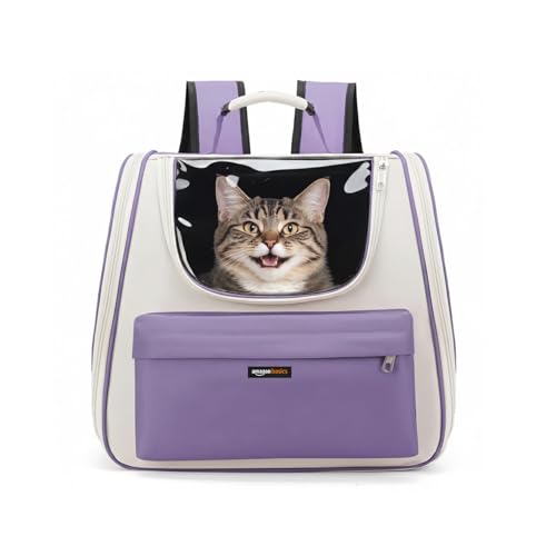 Image of Amazon Basics Cat Carrier Bag | Lightweight Soft-Sided Pet Travel Carrier with Transparent Window | Ventilated | Portable Hand & Shoulder Carry Bag for Cats & Small Pets | Purple | 36Lx21.5Wx32.5H cm