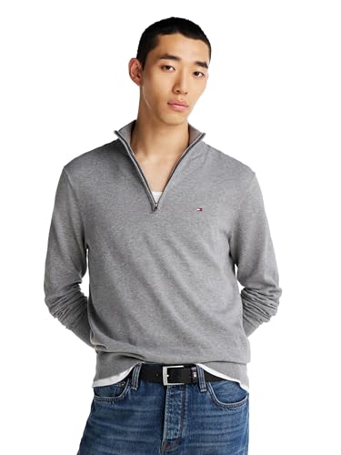 Tommy Hilfiger Herren Lightweight Quarter Zip Sweater Pullover, Mittelgrau meliert, Medium – Ansicht 1