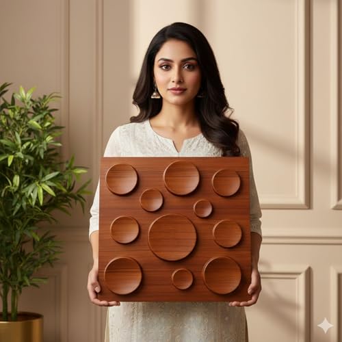 Image of Kayra Decor 3D PVC Wall Panels for Bedroom & Living Room | Polka Design | Wood Color | 19.7 x 19.7 Inch | Pack of 12 | 32.28 Sq Ft