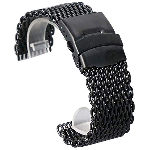 Bracelet de montre acier inoxydable noir 18mm 22mm maille de remplacement mixte