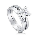 BERRICLE Rhodium Plated Sterling Silver Princess Cut Cubic Zirconia CZ Solitaire Wedding Engagement...