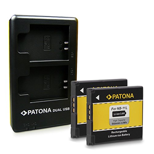 PATONA Dual Caricabatteria + 2x Batteria NB-11L compatibile con Canon PowerShot A1400, A2300, A3400 IS con Micro USB