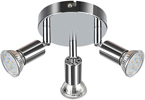 LED Ceiling Light Rotatable, 3 Way Round Plate LED Ceiling Spot Lights, ø140mm (Including 3x4W GU10 LED Light Bulbs, 400LM, Warm White) LED Ceiling Lamp for Kitchen,Living Room -White Chrome