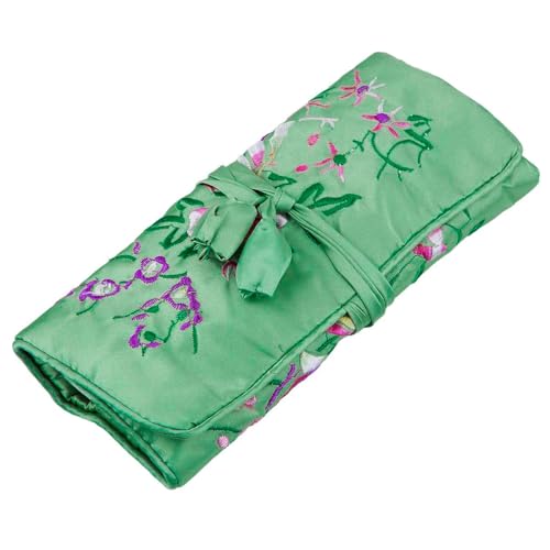 moda cinese DUZEPA Portagioie da viaggio con ricamo di uccelli e fiori in stile cinese – Organizer portatile verde per collane/anelli/braccialetti