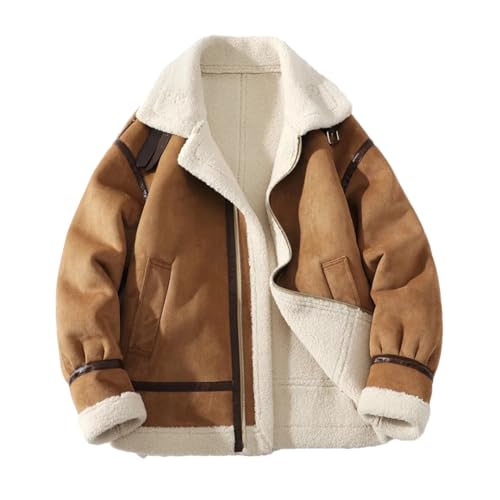 Veste en daim pour homme manteau d'hiver premium marron XL avec doublure fausse laine d'agneau