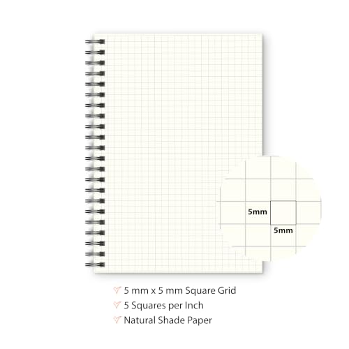 Image of PaperO Professional A5 Square Grid Notebook | 5MM Square Graph Design | A5 Size (21.0 x 14.5 cm) | Ideal for Architects & Designers | Kraft Cover | 100 Pages | (Grid book-Pack of 2)