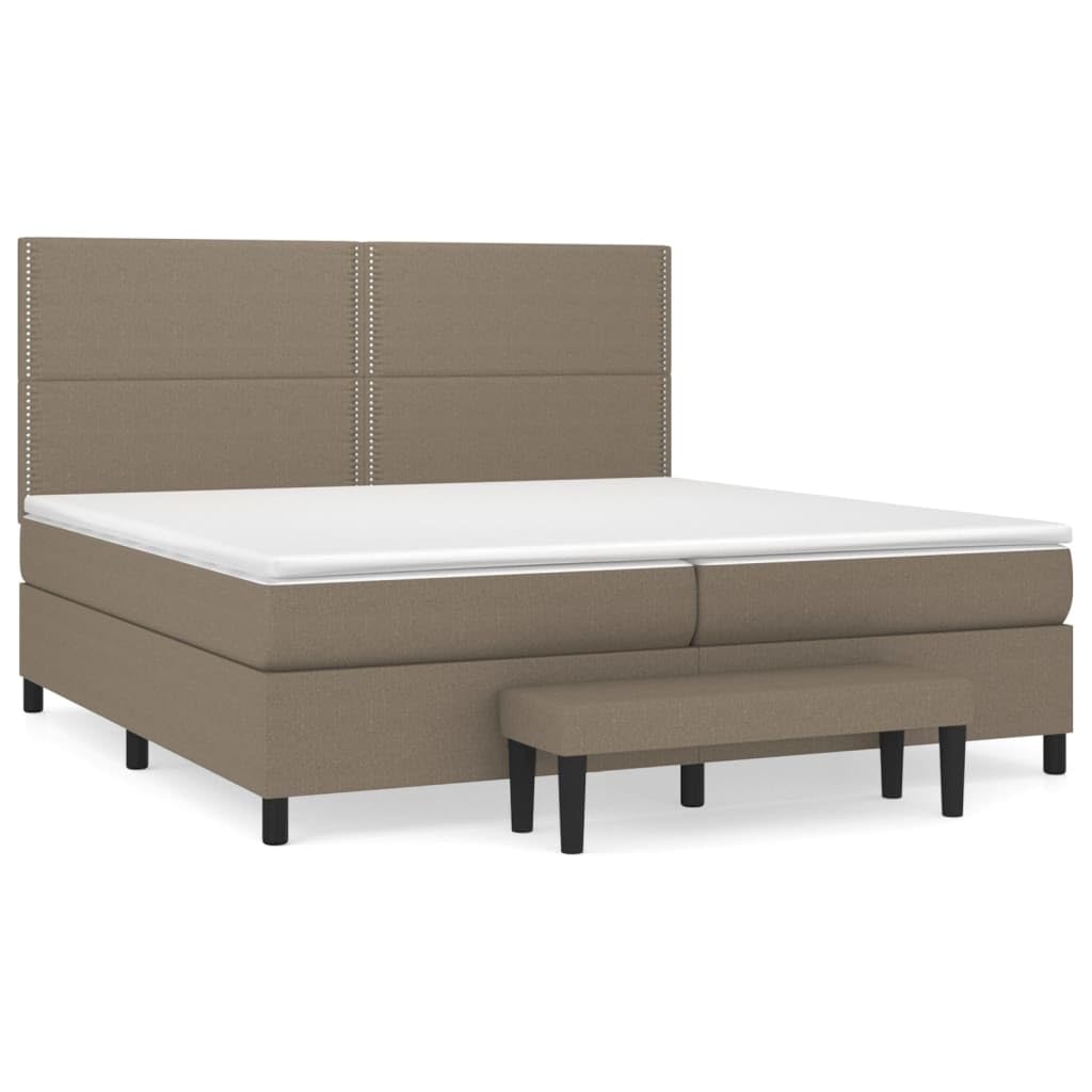 Łóżko kontynentalne z materacem, kolor taupe 200 x 200 cm, obicie materiałowe, zagłówek z regulacją wysokości, rdzeń sprężynowy kieszeniowy, średnie podparcie, nowoczesny mebel do sypialni