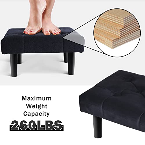 Image of HOUCHICS Small Footstool Ottoman, Velvet Soft Footrest Ottoman with Wood Legs, Sofa Footrest Extra Seating for Living Room Entryway Office(Black 1PACK)
