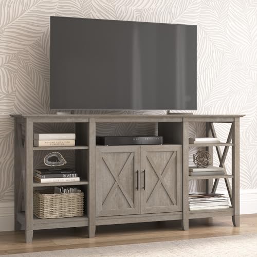 Bush Home Key West Tall TV Stand for 65 Inch TV in Washed Gray, Farmhouse Entertainment Center with Storage