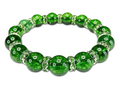 [石街] AAペリドット色クラック水晶約10mmロンデルブレスレット人気開運浄化