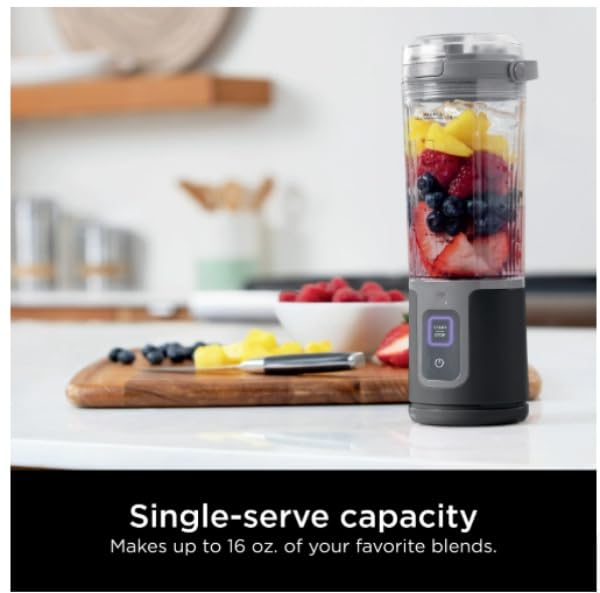 Portable Personal Blender, 16 oz, BPA-Free Smoothie Maker with Sip Lid, Black