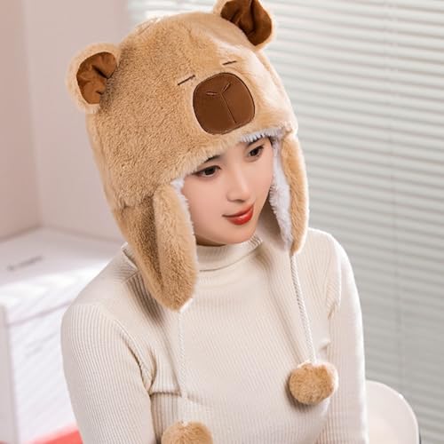 Warm Plush Caps with Animal Ears Hat for Snow Sports Indoor Comfort and Winter Fashion Penguins Capybara Beanies3