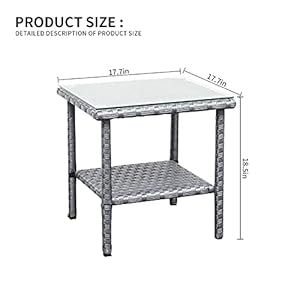 Valita Outdoor PE Wicker Side Table Glass Top Garden Poolside Small Patio Rattan Furniture Square End Table, Gray Valita Outdoor PE Wicker Side Table Glass Top Garden Poolside Small Patio Rattan Furniture Square End Table Gray