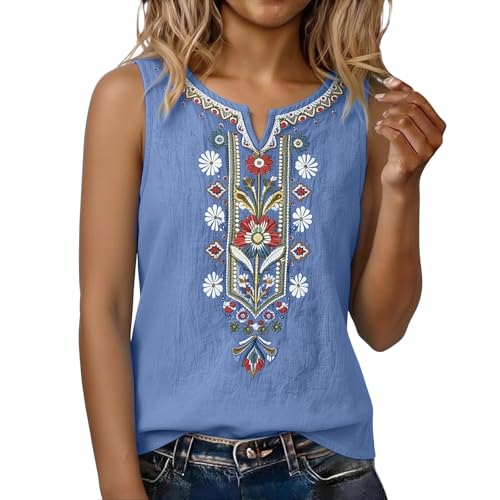 Chemise sans manches anti-transpiration en lin et coton ample col V