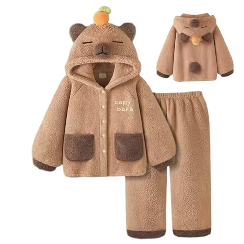 Pyjama Capybara en polaire corail avec sweat ample et pantalon chaud de nuit