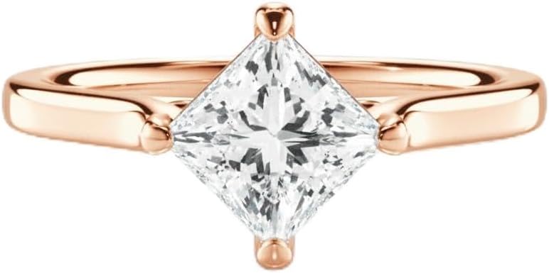 1.0 Carat 925 Sterling Silver/10K/14K/18K Real Gold Custom Princess-Cut Kite Set Swirl Solitaire Lab-Grown Diamond/Moissanite Wedding Ring Engagement Ring for Women, Size3-14