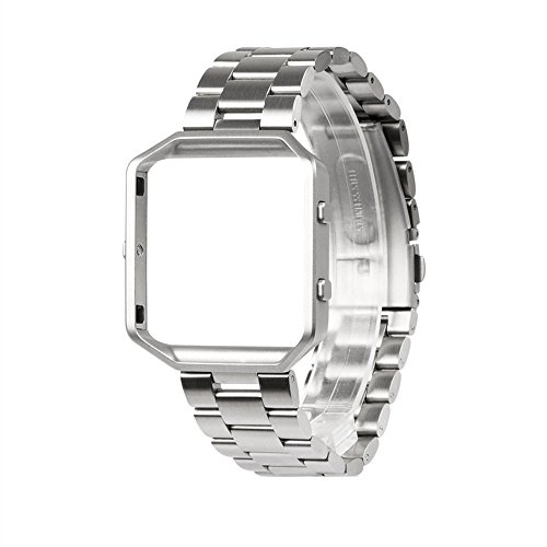 Wearlizer Compatible with Fitbit Blaze Band Men Lux Band Accessories Metal Link Bracelet Replacement Strap Metal Frame Replacement Blaze Silver