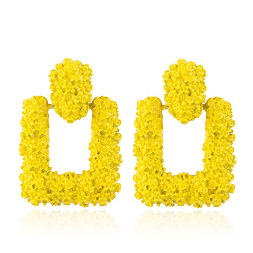 Sunwd Mujer Pendientes, Vintage Drop Earrings For Women Gold Color Big Geometric Statement Earring NEW Red Green Yellow Black Earing Fashion Jewelry yellow