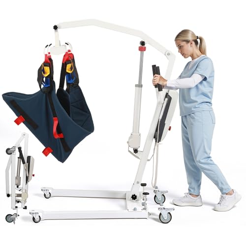 Electric Patient Lift, Foldable Patient Lift for Home Use, Portable Electric Patient Transfer Lift, 500lbs Electric Body Transfer Lift with 2 Slings, Installation Free,Emergency Stop