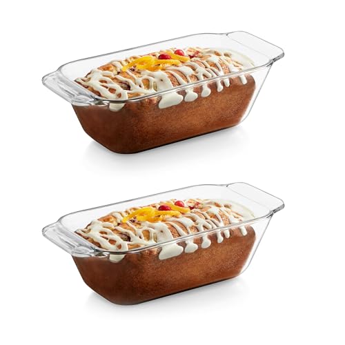 Libbey Bakers Premium 2-Piece Glass Bread Loaf Pan Baking Dish Set Space-Saving Glass Bakeware set for Bread Loaf and Pound Cakes