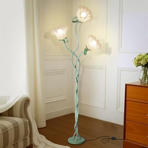 Image of Flower Standing Lamp for Bedroom, Cute Corner Floor Lamp with Flexible Gooseneck,3 Light Floor Reading Lamp with 3 Color Temperatures, Bulbs Included, LED Tall floor Lamp for Living Room Corner(Green)