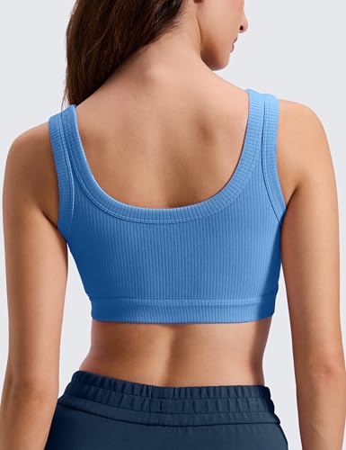 Image of CRZ YOGA Ribbed U Neck Sports Bras | Medium Support, Removable Pads, Casual, Wide Straps, for Women