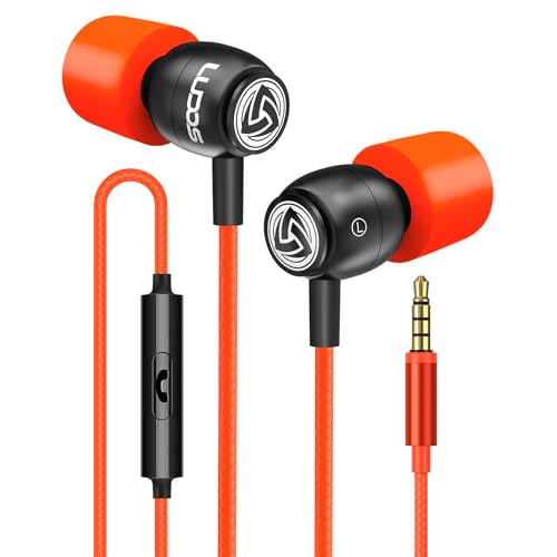 Image of LUDOS Clamor Wired Earbuds in-Ear Headphones, 5 Years Warranty, Earphones with Microphone, Noise Isolating Ear Buds, Memory Foam for iPhone, Samsung, School Students, Kids, Women, Small Ears - Coral