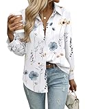 Zeagoo Button Down Shirt for Women Long Sleeve Blouses Floral Printed Tops Business Casual Work Chiffon Outfits White S