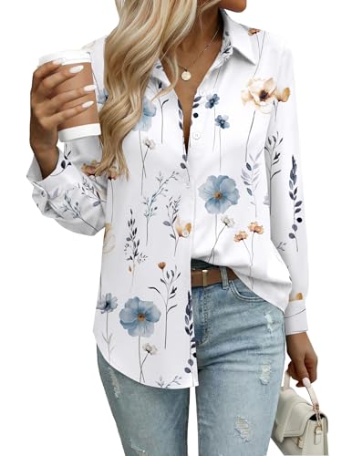 Zeagoo Womens Button Down Shirt Long Sleeve Oversized Collared Tops