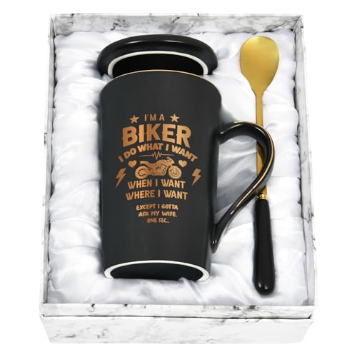 Joymaking Tazza con scritta 'I Am A Biker', idea regalo divertente per motociclisti, accessori per moto, regalo per Natale e compleanno, 400 ml, colore: nero