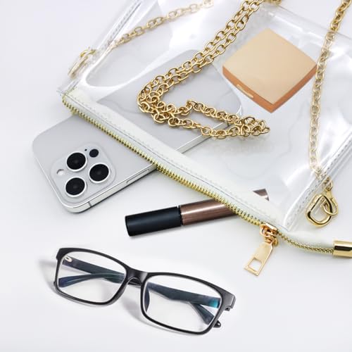 SourceTon Stadium Approved Clear Crossbody Bag for Women - Transparent Purse with Gold Chain, Waterproof Concert Bag for Sporting Events, Music Festivals (20x13x2cm, 120cm Chain)2