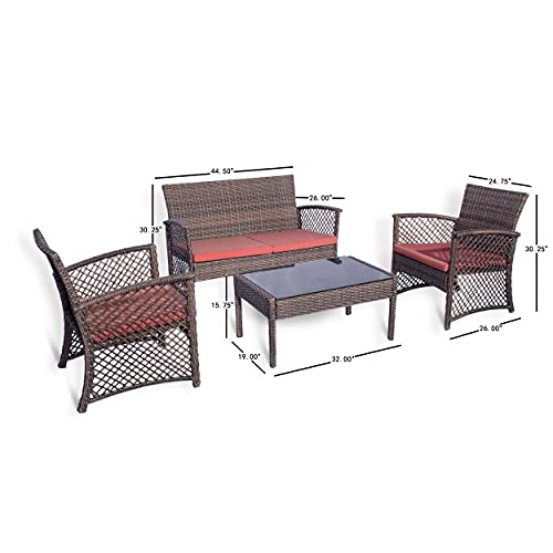 Image of Carry Bird 4 Piece PE Wicker Rattan Outdoor Furniture | 4 Seater Balcony Sofa With Tea Table | Set of 2+1+1 Outdoor Patio Chairs with Coffee Table | Sofa Sets & Center Table for Home & Garden | 3 Piece Patio Stools with Table | Indoor Patio Furniture Set Space Saving | Rattan Chair | Patio Set | Wicker Conversation Set | Poolside Lawn Arm Chairs Set For Balcony & Terrace | Balcony Table chair Set | Hotel Patio Seating Chair & Table Set with Glass | Grey Cushion Grey Wicker