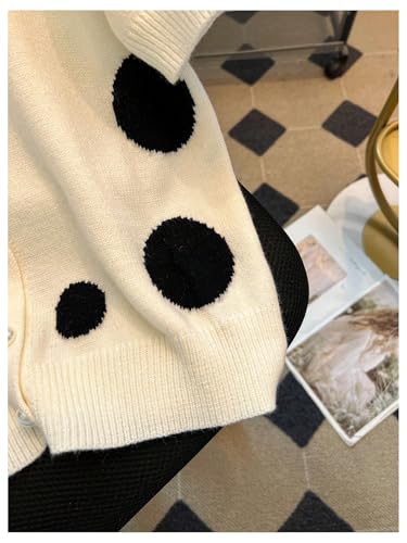 WDIRARA Women's Polka Dots Pearl Button Down Cardigan Sweater Crew Neck Short Sleeve Knit Top4