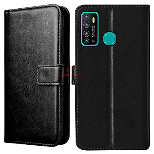 Image of Inside Rubber TPU with Card Pockets Magnetic Closure Protection Compatible with Infinix Hot 9, X655C, X655, X655D (Black)