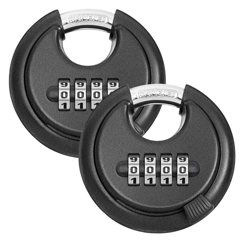 Gykutix Lot de 2 Cadenas à Combinaison Ronds 70mm en Acier Inoxydable Résistant aux Intempéries avec Code Numérique à 4 Chiffres pour Remise, Clôture, Entrepôt (Noir)