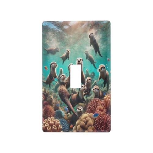 Otter Coral Light Switch Cover Decorative Receptacle Outlet Wall Plate Guard Plastic Outlet Covers for Farmhouse Home Decor Livingroom (Toggle Switch)