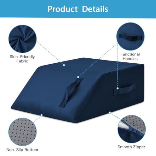 Image of MEGCXIT Leg Pillow Elevation Blood Circulation, Leg Wedge for Elevation for Swelling, Leg Elevating Pillow for After Surgery, Memory Foam Foot Knee Pillow for Back Sleeping 24x19x8 Inch Navy Blue