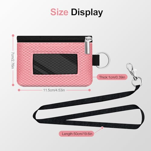 Image of Minimalist RFID Blocking Small Wallet with ID Window,WaterResistant Zip Id Case Wallet with Lanyard Keychain for Cards,Cash,Travel,Women,Men (Pink /Black)