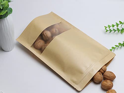Pqzkldp 50Pcs Kraft Paper Stand Up Pouches, Ziplock Stand Up Food Storage Bags With Matte Window, Reusable, Heat-Sealable For Packaging In Home , Office , Outdoors (7.9"X11.8) #TOP6