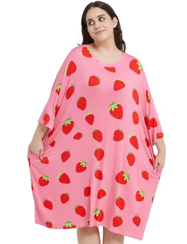 KFUBUO Plus Size Nightgowns for Women Oversized Sleep Tshirts Dress Short Sleeves Sleepwear With Pocket Fit S-5XL3