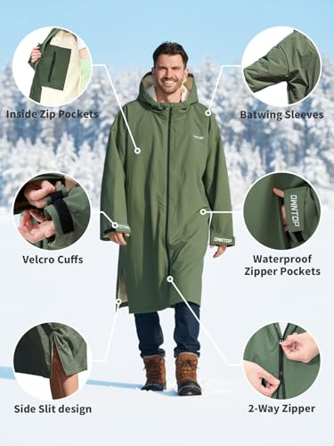 Owntop Wasserdichte Wickelmantel für Erwachsene - Leichtes Strandcape mit Frottee-Futter | Übergroßer Kapuzenjacke mit Fledermausärmeln | Wärmemantel Für Schwimmen, Surfen (Grün,M)