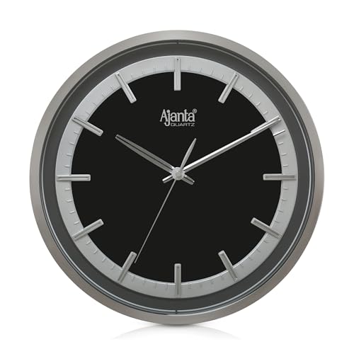 Image of Ajanta Home Decor Clock 12 Inch (302.5mm) Black | Luxury Silent Sweep Wall Clock | Stylish Modern Design | Model 2437