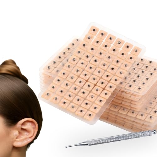 Semillas acupresión oreja 1200 unidades adhesivas desechables con pinzas y mapa auriculoterapia masaje oídos relajación terapia presión puntos