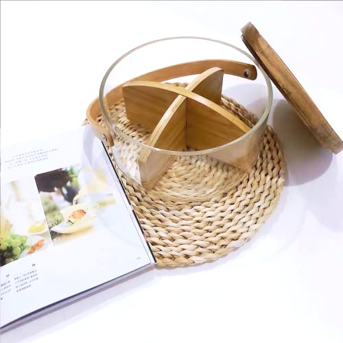 Funnyroom Clear Glass Fruit Serving Bowl, Nuts Dry Fruit Snack Tray With Wood Divider And Lid, Berry Vegetables Basket With Handle For Kitchen Fridge Storage Containers (Glass Basket-Large) #TOP6