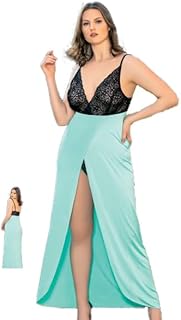 مارتي هوم وير اند لانجري 4260 فستان نوم انيق من الدانتيل والساتان مع رقبة عميقة ولوحة امامية شفافة للنساء