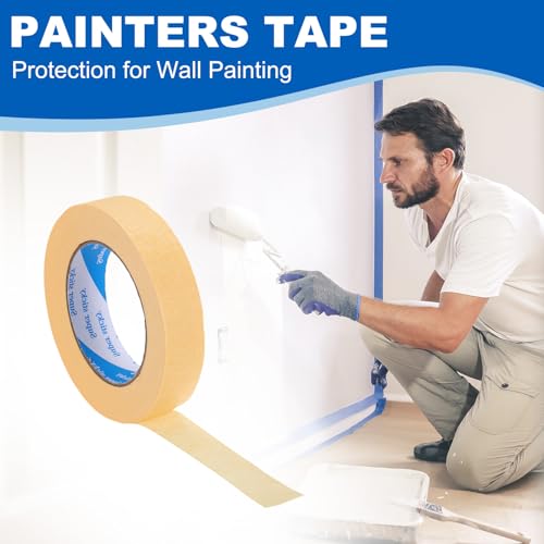Image of PATIKIL Painters Tape 1 Inch x 55 Yards, Adhesive Masking Tape Light Yellow Paint Tapes for Wall Painting DIY Artist Craft Arts Decoration Labeling