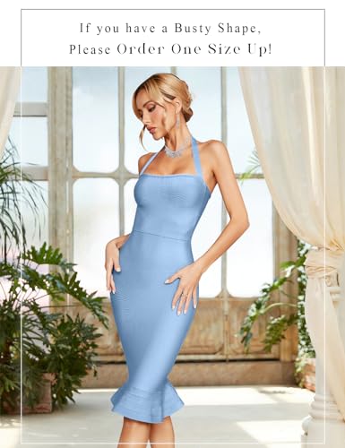 Image of houstil Women's V Neck Halter Fishtail Bandage Bodycon Dress Party