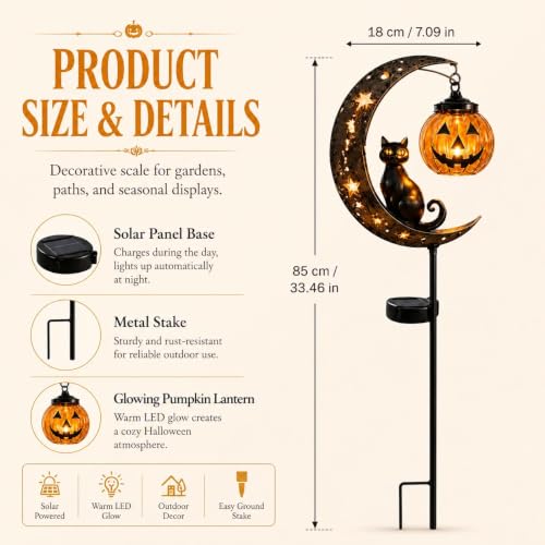 2027 New Solar Halloween Black Cat & Pumpkin Moon Garden Stake Light, Solar... - Image 4
